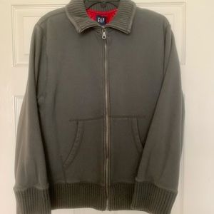 Gap Men’s Zip Jacket Sweater Medium Weight Size Medium Gray with Red Interior